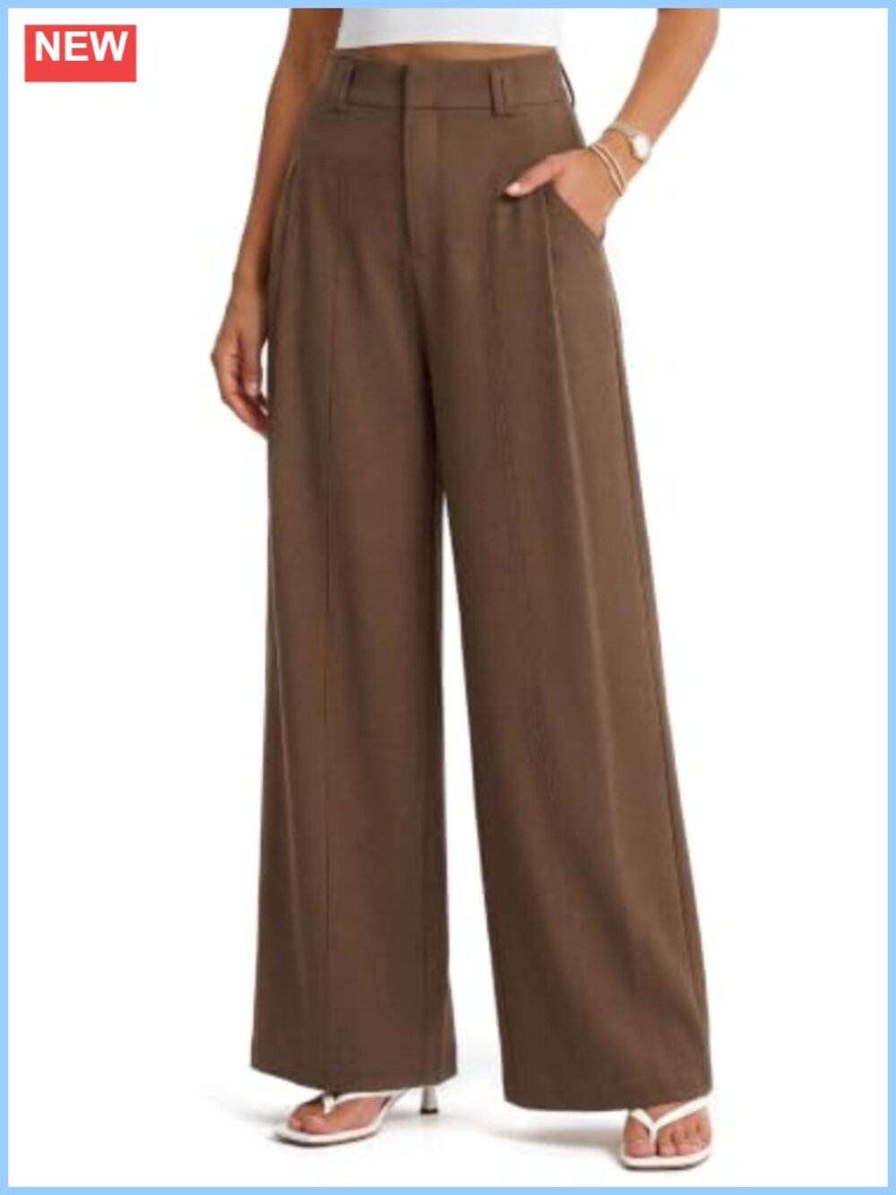 Linen Blend Wide Leg Trousers High Waist Pleated Business Pants